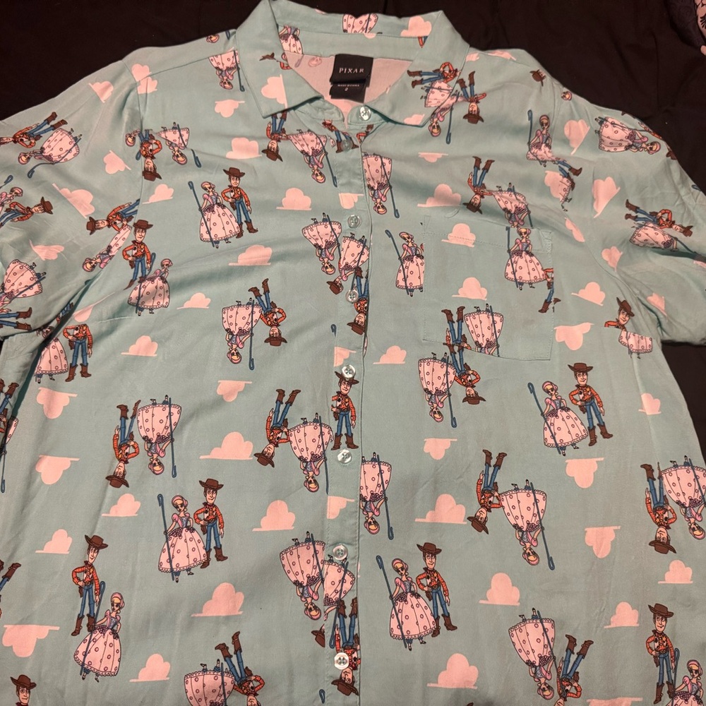 Rare Disney Women's blue Toy Story Button Down Shirt